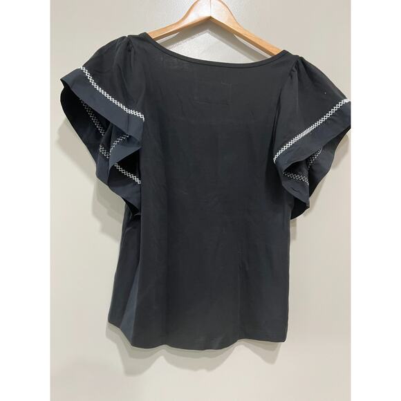 Anthropologie Maeve Top Flutter sleeves Dark Academia, Whimsical black Size-L - Picture 2 of 7